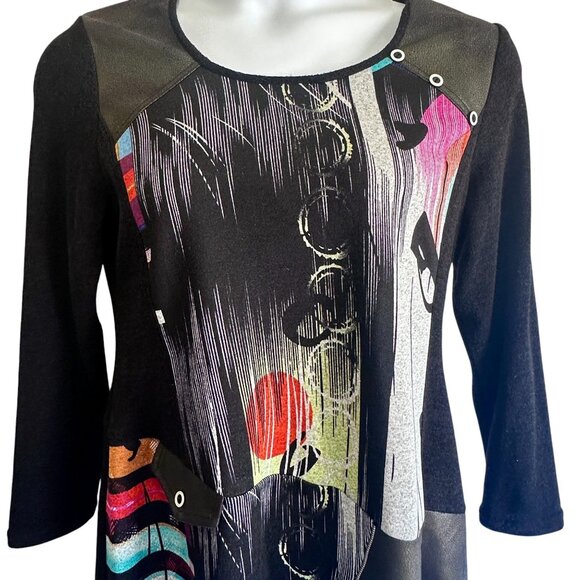 Michael Tyler Geometric Print Artsy Lagenlook Mixed Textiles Tunic Blouse Sz XL - Picture 4 of 11